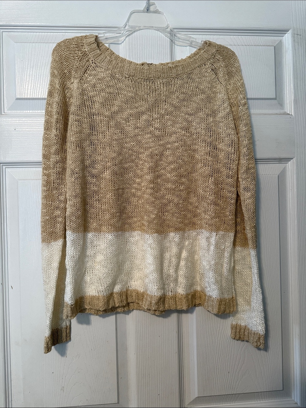 Mystree Two-Tone Crewneck Sweater in Tan and Cream